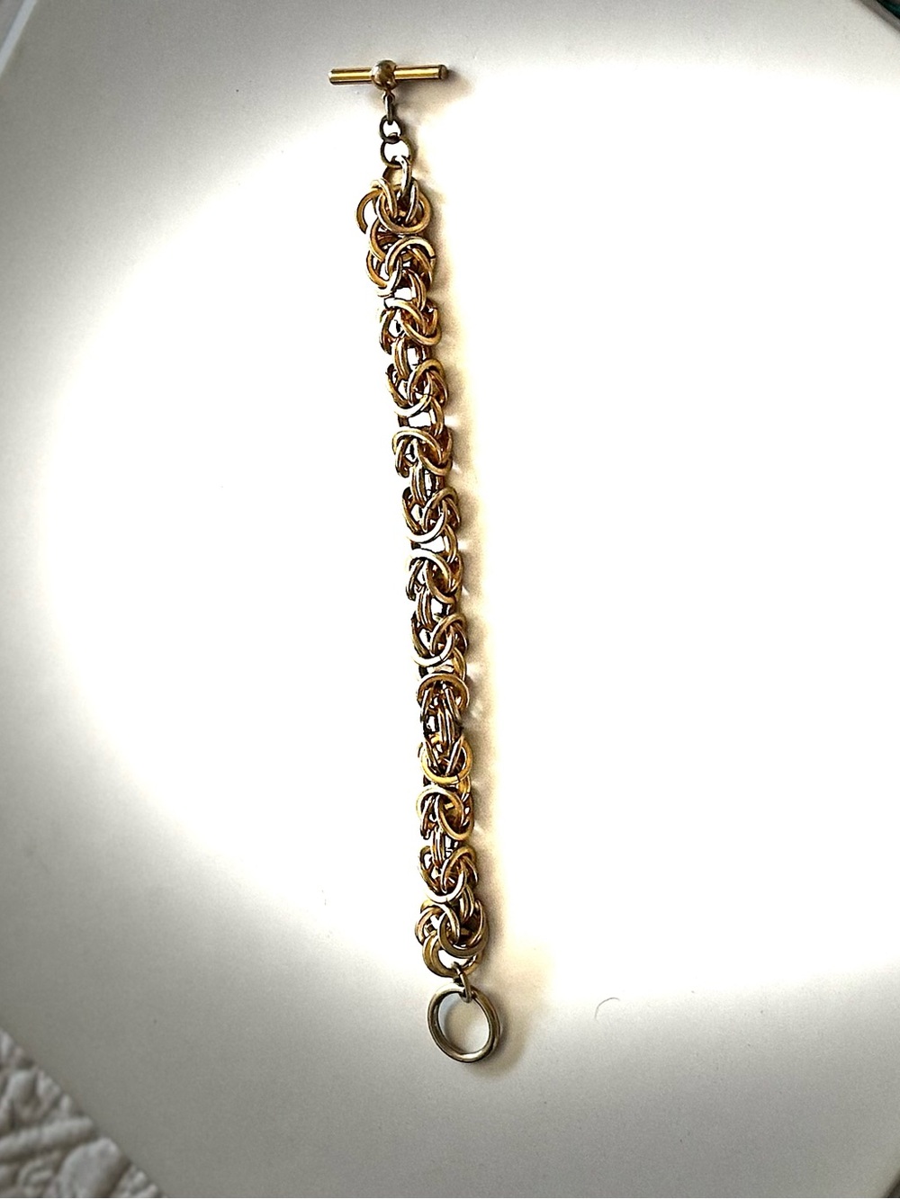 Silver and Gold Chain Link Toggle Bracelet 7”